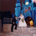 Newlyweds Andrew and Jessica Green pose in front of Cinderella's Castle, at Walt Disney World. (2/2/2002)