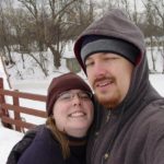 Jessica and Andrew pose on the snow covered Tridge in Midland, MI. (1/21/2004)