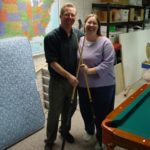 Doug and Jessica pose after playing so pool in the basement. (1/24/2004)