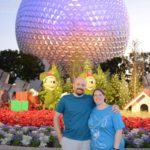 Andrew and Jessica pose in front of Spaceship Earth at Epcot, Walt Disney World. (12/14/2016)